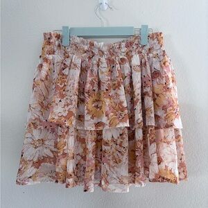 Breezy Beige And Mustard Floral Tiered Skort